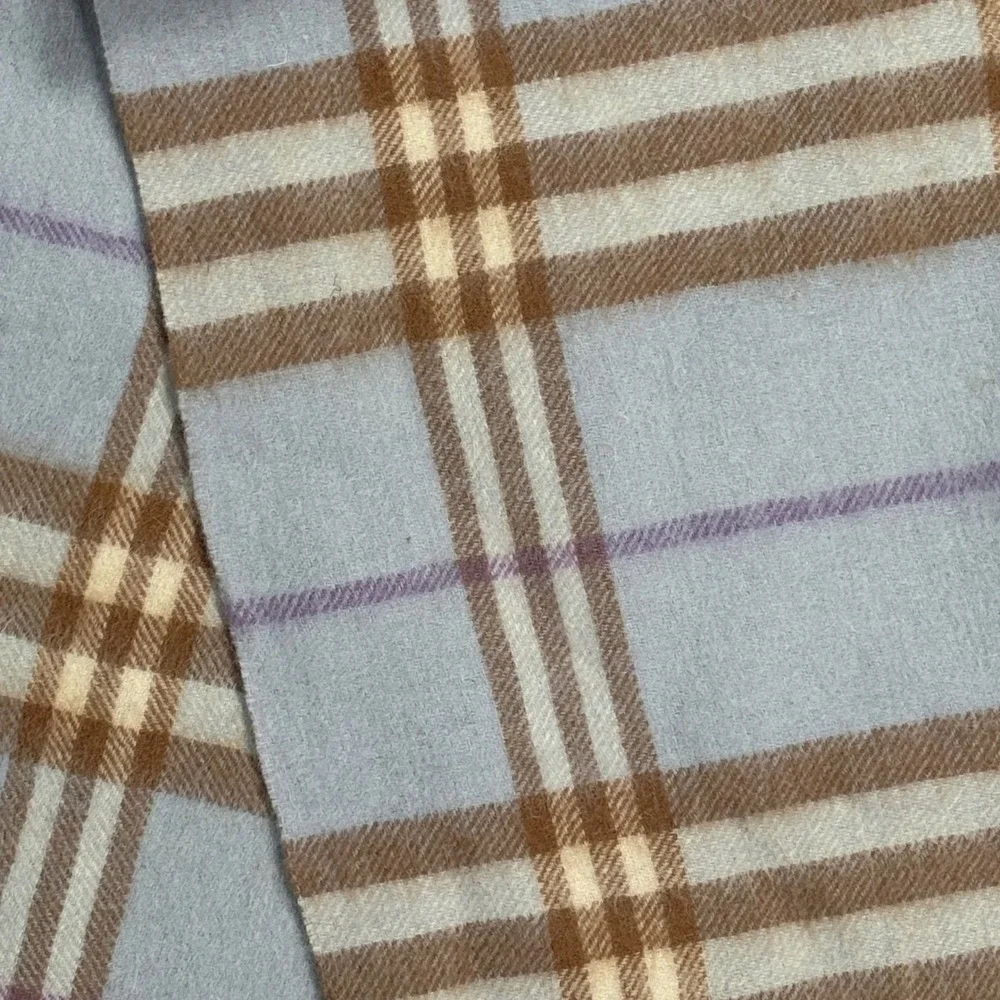 Burberrys of London Lambswool Scarf Classic Check Blue‎ Camel Purple 62 x 11.5in